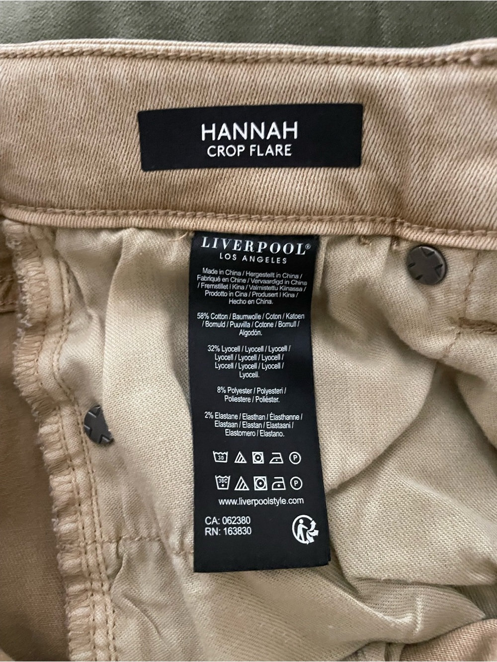 Liverpool Hannah Crop Flare Jean, Frayed-Hem, size 4/27, tan - Picture 6 of 6